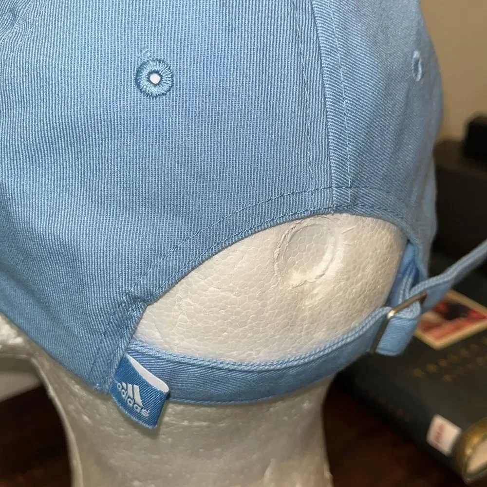 Lightly worn adidas sewn UNC North Carolina Blue buckle back baseball cap hat